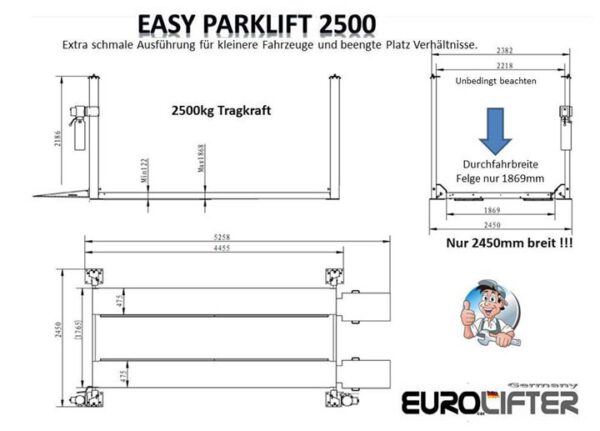 Park lift Type XS 2500 extra narrow