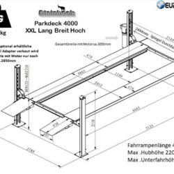 Parklift XXL - extra Breit-Hoch-Lang Technische Zeichnung